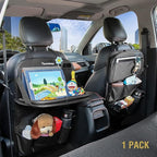 Tsumbay Car Backseat Organizer with Tablet Holder,9 Storage Pockets Foldable Table Tray Seat Back Protectors Kick Mats -PU Leather 1Pck