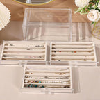 CLUQMEIK Necklace Organizer Box with Clear Lid, Dustproof Velvet Jewelry Holder Storage Display Case, Stackable Acrylic Neckl