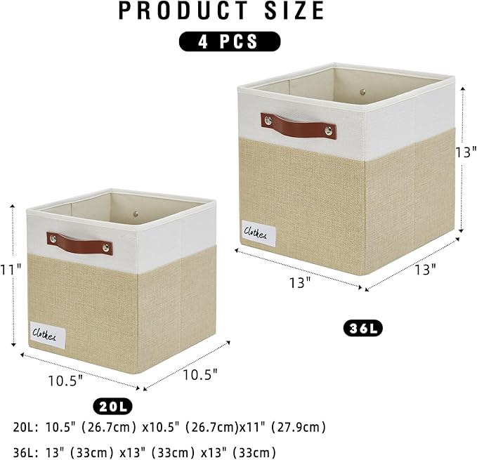 Bagnizer Collapsible Fabric Storage Cube Bins with 2 Reinforced PU Handles, Foldable Storage Organizer Baskets for Closet, Sh