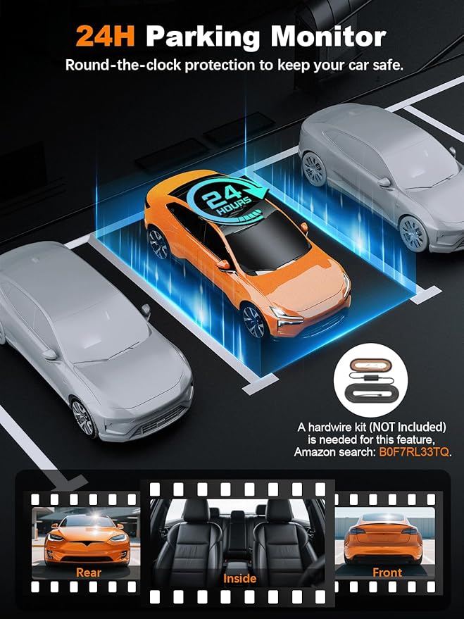 4K 3 Channel Dash Cam Front and Rear Inside, Built-in 5.8GHz WiFi GPS, 64GB Card Included, 4K+1080P+1080P Dash Camera for Car
