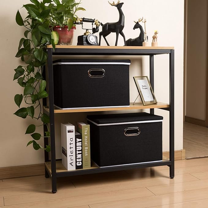 PRANDOM Large Foldable Storage Boxes with Lids [3-Pack] Fabric Collapsible Storage Bins Organizer Containers Baskets Cube wit