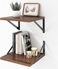 Deep Floating Shelves Wall Mounted, 12"x12" Walnut Wall Shelves with Brackets Set of 2 for Bedroom, Living Room, Bathroom, Ki