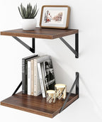Deep Floating Shelves Wall Mounted, 12"x12" Walnut Wall Shelves with Brackets Set of 2 for Bedroom, Living Room, Bathroom, Ki