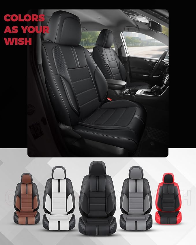 FREESOO Black Front Car Seat Covers - Faux Nappa Leather Seat Covers for Cars, with Carbon Fiber Texture Seatbelt Pads, Water