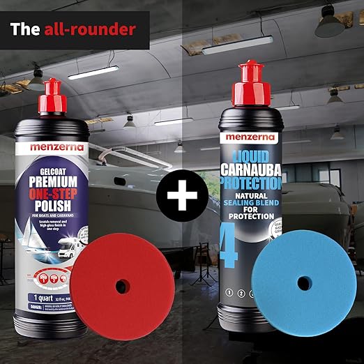 menzerna Premium One Step Gelcoat Polish 32oz I Marine Compound to Remove Scratches & to Provide a Glossy Finish I Boat & Caravan Polish I Heavy & Medium Cut + Finish All in one
