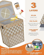 Car Trash Can with Lid, Cute Leakproof Car Trash Garbage Bag Hanging Vehicle Trash Bin Small Portable Automotive Garbage Cans Organizer for Back/Front Seat(Trapezoid,Khaki Checkered)