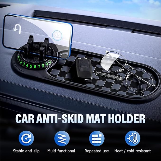 Multifunction Car Anti-Slip Mat, Car Anti Slip Mat Phone Holder, 3-in-1 Rotating Dashboard Mat: Phone Holder + Temporary Park