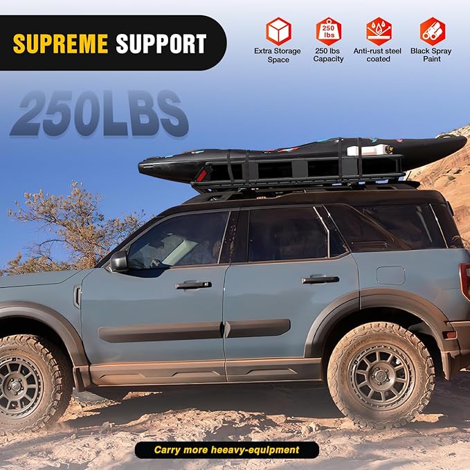 Nilight 64" x 39" x 6" Universal Roof Rack Cargo Basket Heavy-Duty 250LBS Capacity Rooftop Carrier Luggage Holder & Soft Waterproof|Cargo Bag|Net|Ratchet Straps for SUV Truck Vehicle
