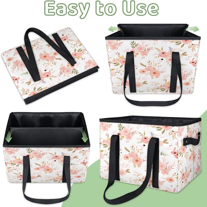 Reusable Grocery Bags Heavy Duty Shopping Bags Foldable Large Tote Bags with Long Handles & Hard Bottom