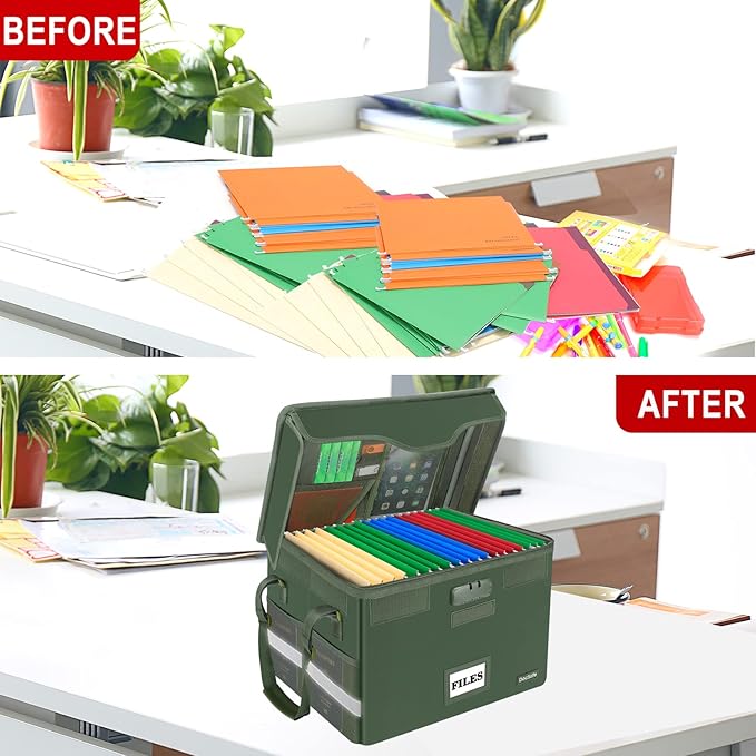 DocSafe Fireproof Document Box with Lock,File Storage Organizer with Pockets,Collapsible Portable File Box Home Office Safe F