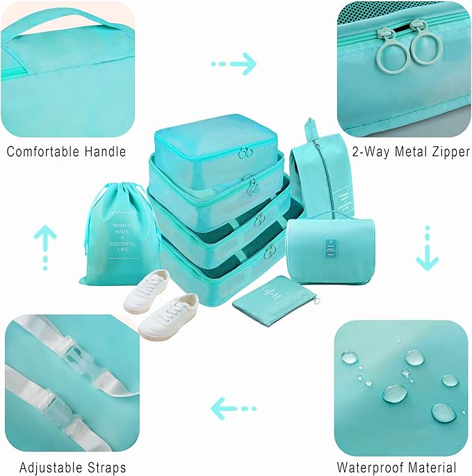 Packing Cubes, 8 Pcs Travel Packing Organizers for Suitcases, Large Capacity Travel Luggage Organizers Set includes 8 Storage