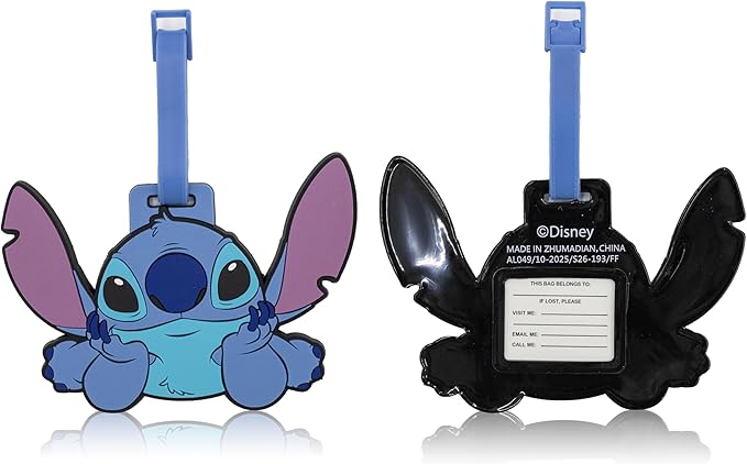 Disney Stitch Luggage Tag 2 Piece Set | Stitch & Angel Kids Luggage Tags for Suitcases | 4.25" Travel Essentials Cruise Ship 