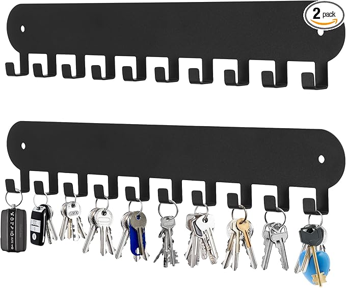 2 Pack Key Holder for Wall,Key Hooks with 10 Hooks,Key Holder Wall Mount Self Adhesive, Key Rack for Wall No Drill for Living