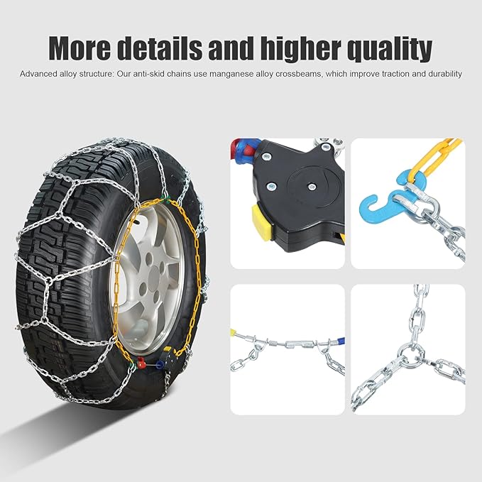 2Pcs Portable Snow Tire Chains, Auto Fixing 1 Min Quick Fit Easy Installation Tire Chains, Universal Emergency Tire Traction 
