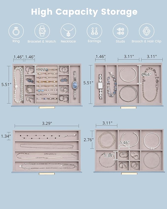 Lolalet Jewelry Box Organizer, 4-Layer Jewelry Organizers and Storage Case with Glass Lid, Ring Earring Bracelet Necklace Hol