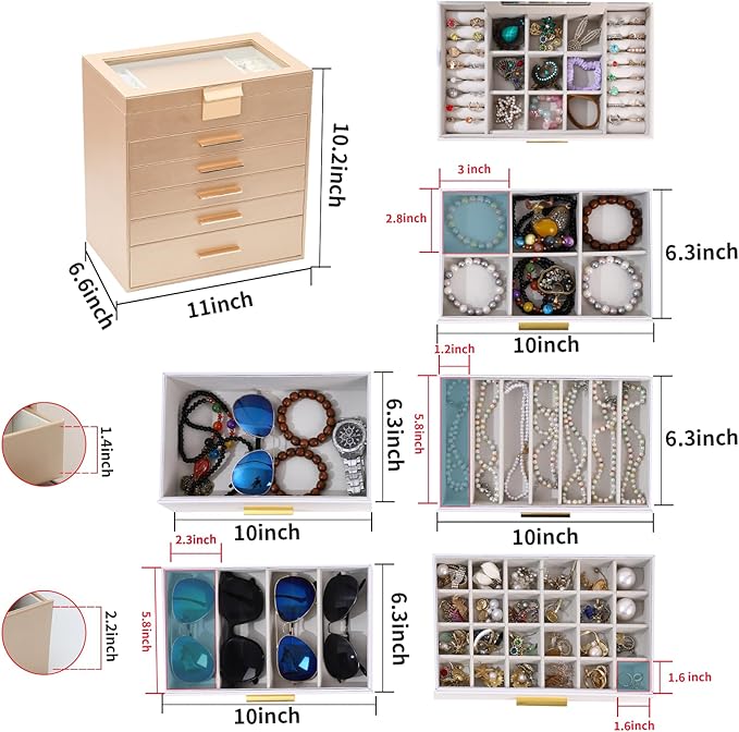 BOOVO Jewelry Boxes for Women, White and Black 6 Layer Large Jewelry Box for Necklace, Bracelet, Earrings, Rings Storage, Jew