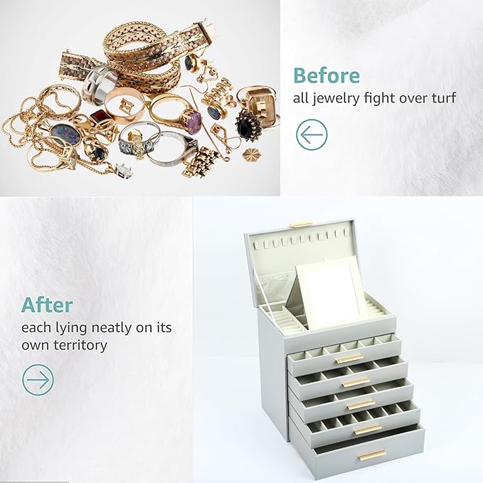 BOOVO Jewelry Boxes for Women, White and Black 6 Layer Large Jewelry Box for Necklace, Bracelet, Earrings, Rings Storage, Jew