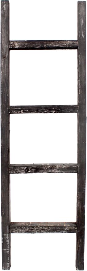BARNWOODUSA Rustic Decorative Ladder - 100% Upcycled Wood (48" x 12" x 1.5", Smoky Black)