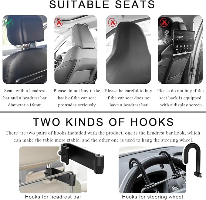 2 in 1 Car Steering Wheel Tray, Car Desk Back Seat Headrest Tray for Eating Food and Writing Laptop Work, Adjustable Car Food Table for Car SUVs Trucks Vans, Car Accessories