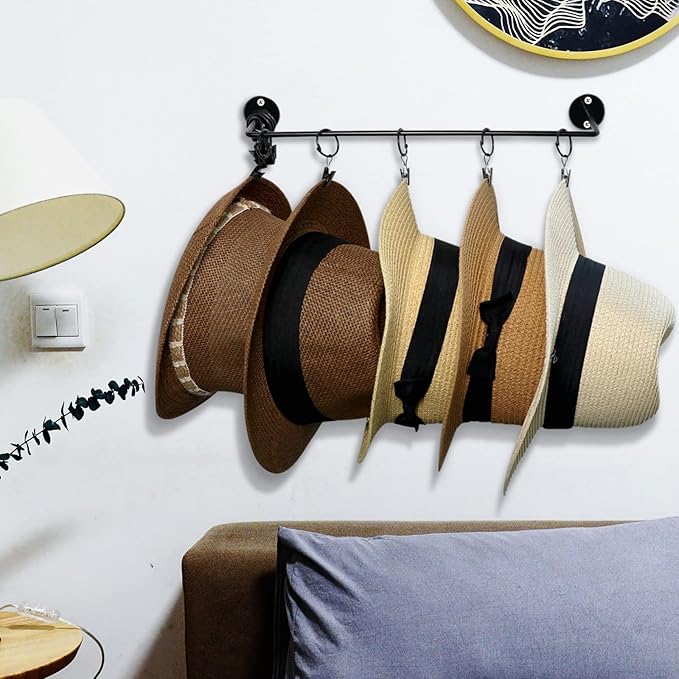 CAPHONT Hat Rack for Baseball Cap Organizer with 24 Hooks, Modern Metal Hats Storage Wall Mounted Caps Hanger for Closet Door