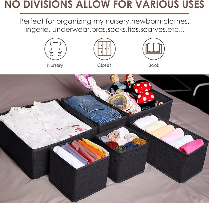 Criusia 6 Pack Clothes Drawer Organizer Dividers, Fabric Foldable Closet Dresser Drawer Organizer for Clothing, Bra Sock Unde