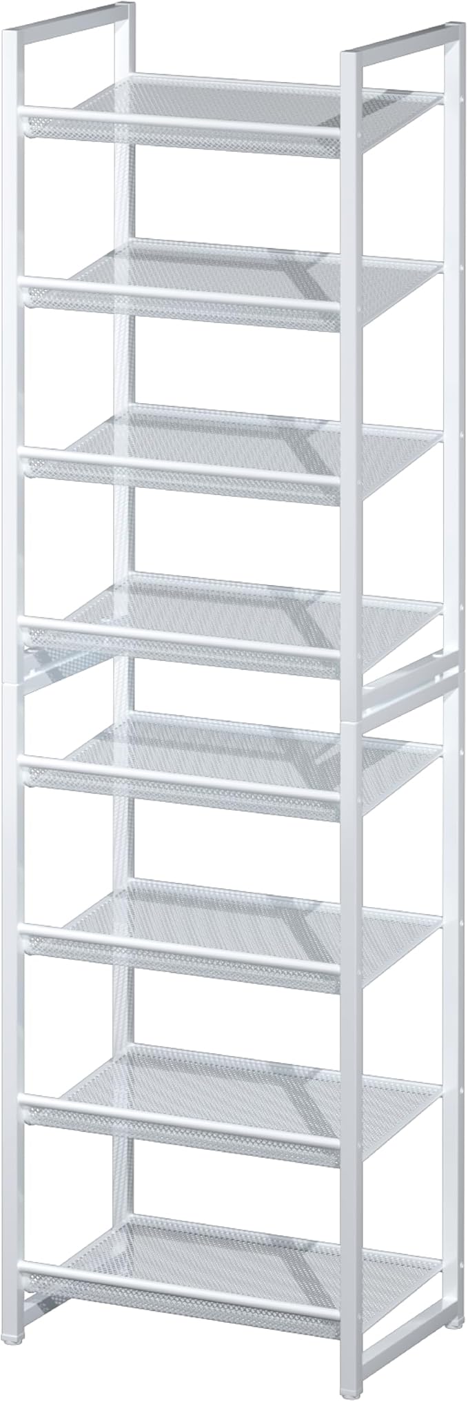 8 Tier Narrow Shoe Rack, Stackable Metal Shoe Storage, Holds 16-20 Pairs, Vertical Shoe Organizer for Garage Closet Entryway,