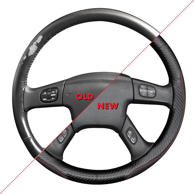 MEWANT Hand Stitch Steering Wheel Cover for 2003-2006 Chevy Silverado 1500 2500 3500 2007 Silverado Classic 2002-2009 Trailblazer Matte PU Carbon Fiber Microfiber Leather Steering Wheel Wrap