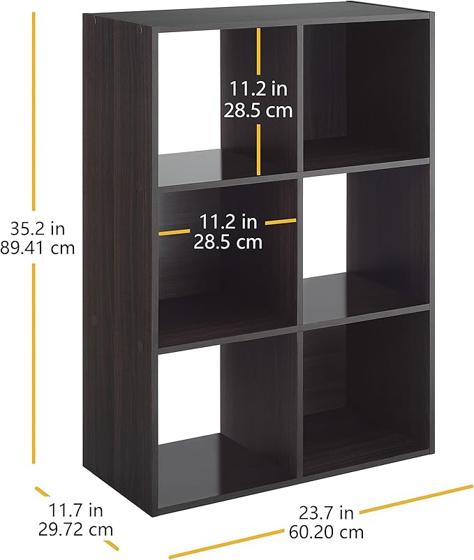 Whitmor 6 Cube Storage Organizer, 3 Tier Stackable Mdf Wood Bookcase, Open Storage Display Bookshelf, Storage Cabinet for Liv