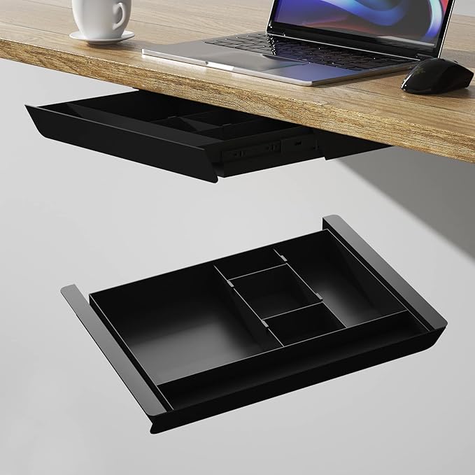 Under Desk Mounted Sliding Pull-out Drawer with Pencil Tray and Slide Storage Tray, 17'' long & 13.5'' deep Large Storage Org