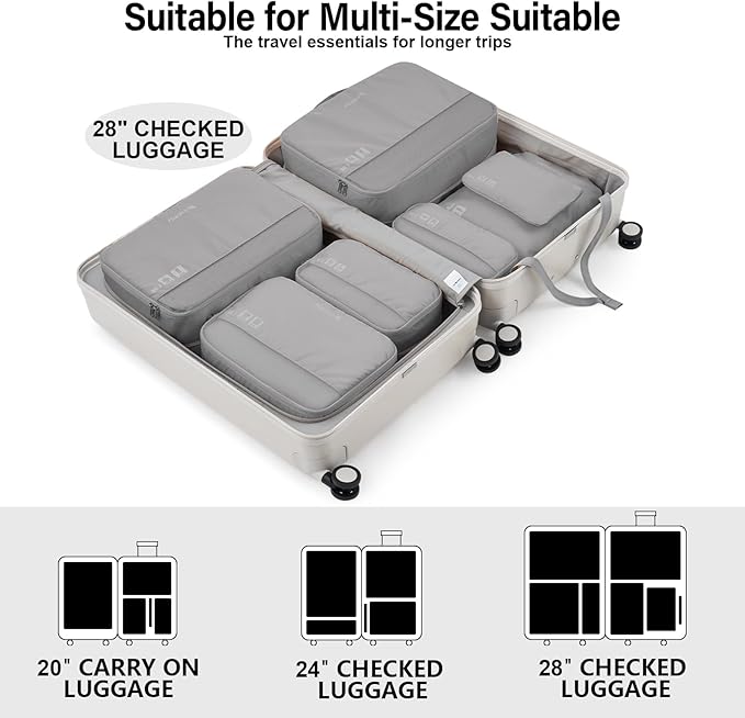 Hanke 7 Set Compression Packing Cubes for Travel, Expandable Large Packing Cubes for Suitcases and Backpack, Luggage Packing 