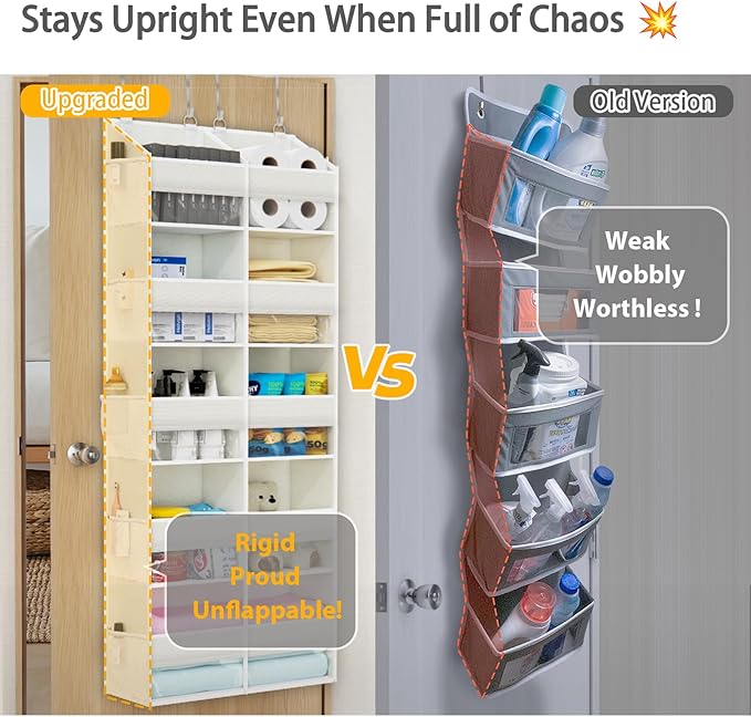 Over The Door Organizer with 5 Shelves, 9 Compartment + 10 Side Pocket, Sturdy Oxford Cloth, Supports 90 lbs, Heavy-Duty Behi