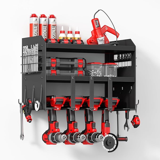 Hipidian Power Tool Organizer Wall Mount: Heavy Duty Storage Organization Stand Cordless -3 Layers Large Garage Organizer wit