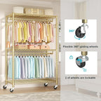 FUTASSI P1 Plus Rolling Clothes Rack, 22mm Diameter Heavy Duty Garment Rack with Wheels, Portable Closets with Shelves and Ha