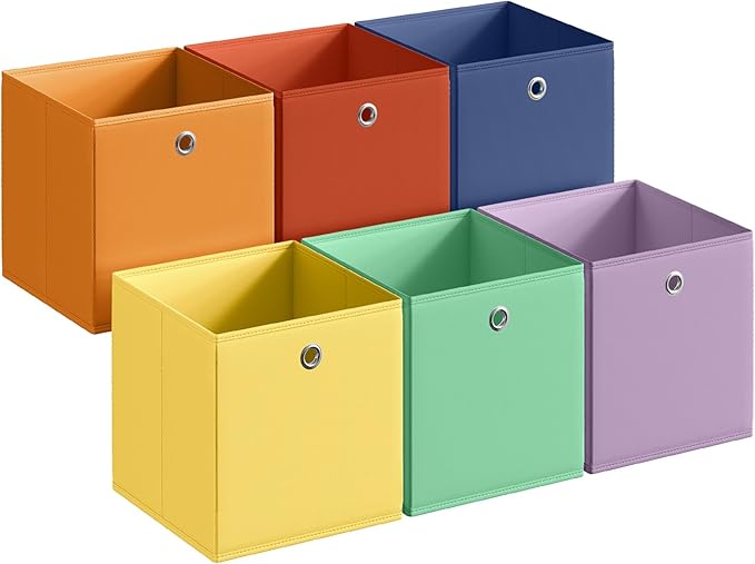 SONGMICS Storage Cubes, Set of 6 Odorless Foldable Storage Boxes, 10.2 x 10.2 x 11 Inches, Closet Organizers for Shelf, Rainb