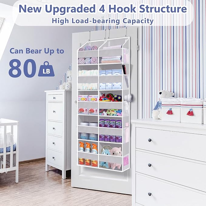 UVIAHOMI Heavy Duty Over The Door Organizer 5 Tiers, Extra Large Behind Door Storage of 10 Front & 10 Mesh Pockets, 80lb Weig