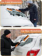 EcoNour 27" Aluminum Snow Brush with Ice Scrapers for Car Windshield and Window | Car Snow Scraper and Brush with Ergonomic Foam Grip Winter Accessories (Orange, Red, Green) (3 Pack)