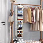 2 Pack Large-Sized Hanging Shoe Organizer 10-Shelf, Sturdy Hanging Closet Organizer with 8 Side Pockets, Wider Hanging Shelve