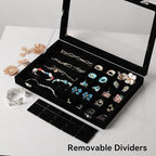 Frebeauty 40 Grid Jewelry Tray,Adjustable Earring Holder Organizer with Glass Lid,Velvet Drawer Jewelry Organizer for Rings,S