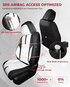 FREESOO Black White Front Car Seat Covers - Faux Nappa Leather Seat Covers for Cars, with Carbon Fiber Texture Seatbelt Pads,