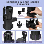 JINKEY Upgrade 2 in 1 Multifunction Cup Holder Extender, 360°Adjustable Rotating Dual Cup Holder Insert for Stanley Car Water Bottle Holder Adapter Carbon Fiber