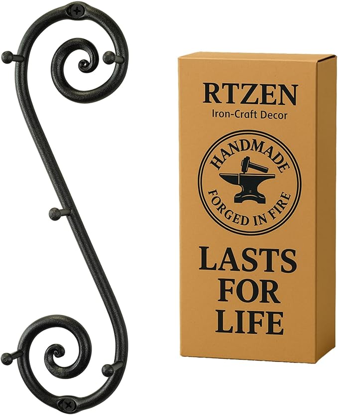 RTZEN Farmhouse Small Key Holder for Wall - Handcrafted Swirl Decorative 5 Key Hooks for Home Entryway - Wrought Iron Wall Mo