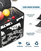 Capolo Car Trash Can with Lid, Leakproof Car Trash Bag Hanging Waterproof Automotive Garbage Can with Storage Pockets Mini Vehicle Trash Bin for Back/Front Seat(Cow Print,2.5 Gallon)