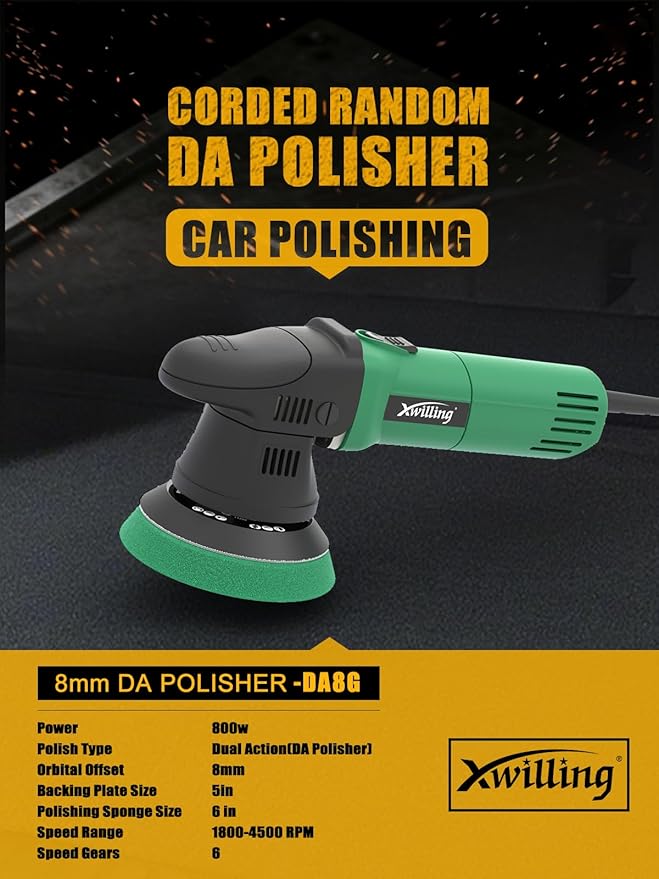 Buffer Polisher, 5-Inch 8MM Dual Action Random Orbital Car Polisher with 6 Variable Speed MAX4500 RPM, Car Detailing Kit for Car Detailing Polishing and Waxing
