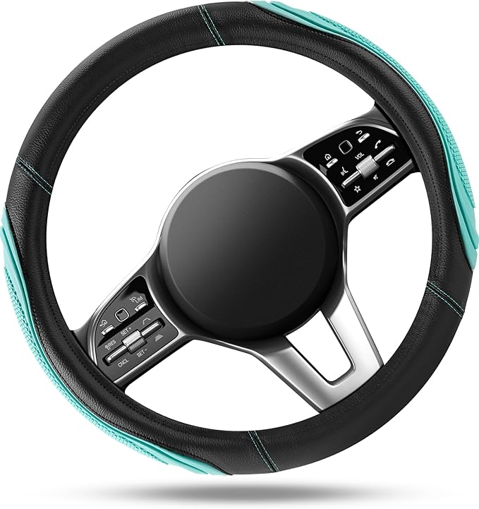 Road Comforts Car Steering Wheel Cover - Microfiber Leather Steering Wheel Wrap Sports 14.5-15 Inch Steering Wheel Cover Non-