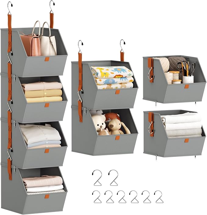 Homsorout Hanging Closet Organizer 4 Tier - Clothes Hanging Shelves, Space-Saving Closet System, Fabric Storage Bins Bedroom 