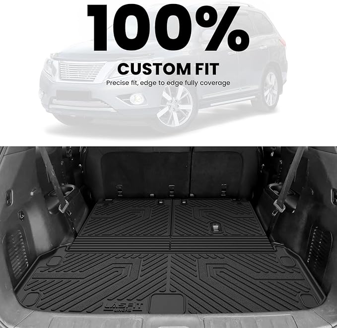LASFIT Cargo Mat & Backrest Mats for Nissan Pathfinder 2013-2020 / Infiniti QX60 2014-2021 / JX35 2013, All Weather TPE Custom Fit Easy Clean Durable No-Curling Trunk Mat for Pathfinder & QX60 & JX35