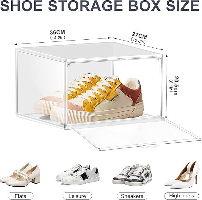 1 Pack Clear Shoe Boxes Size 11 Shoe Storage Organizer for Closet Stackable Shoes Rack Handbag Organizer Plastic Sneaker