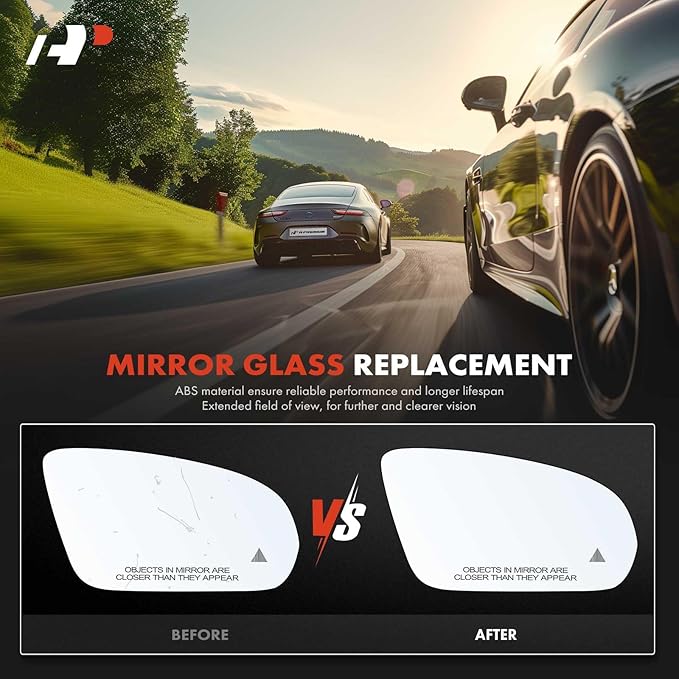 A-Premium Right Passenger Side Heated Mirror Glass with Backing Plate - Compatible with Mercedes-Benz C300, C400, C43 AMG, C450 AMG, C63 AMG - Exterior Side View Convex Mirror w/Blind Spot Detection