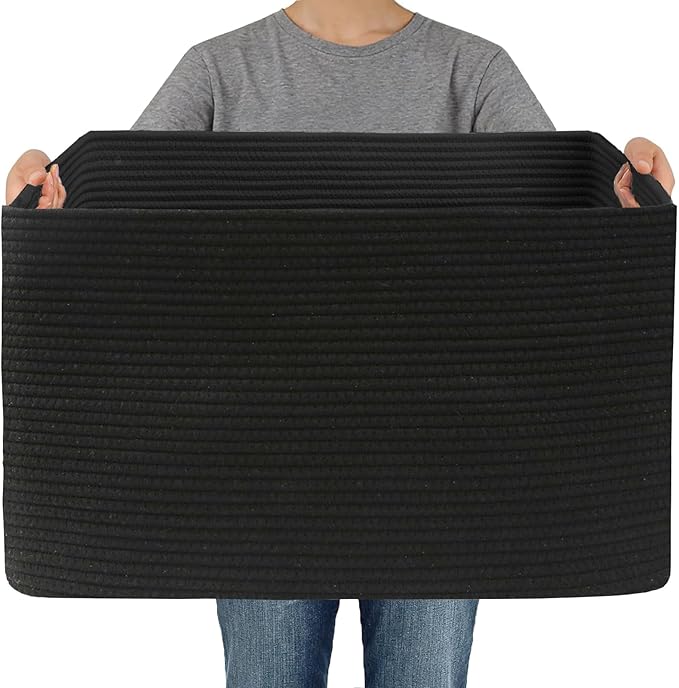 JMvicyroam Woven Blanket Basket,65L Large Storage Bin for Blankets Toys Clothes,Decorative Rope Basket for Living Room Bedroo