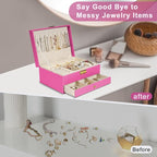 2-Layer Jewelry Box for women, jewelry organizers and storage with Removable Jewelry Tray, vintage quilted top Lockable Jewel